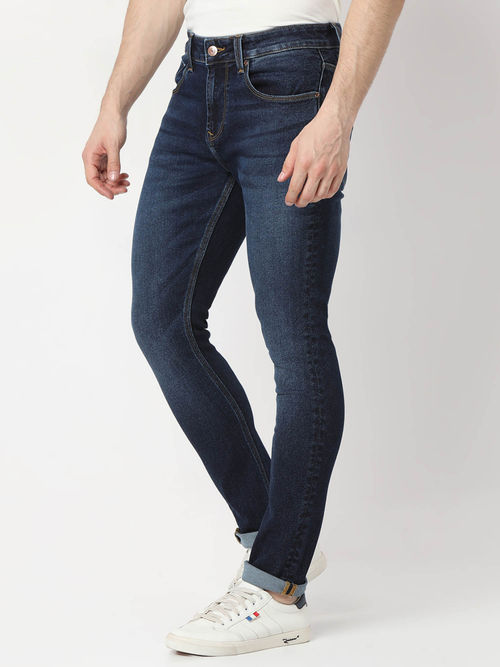 Buy Spykar Mens Navy Blue Slim Fit Mid Rise Cotton Jeans Online