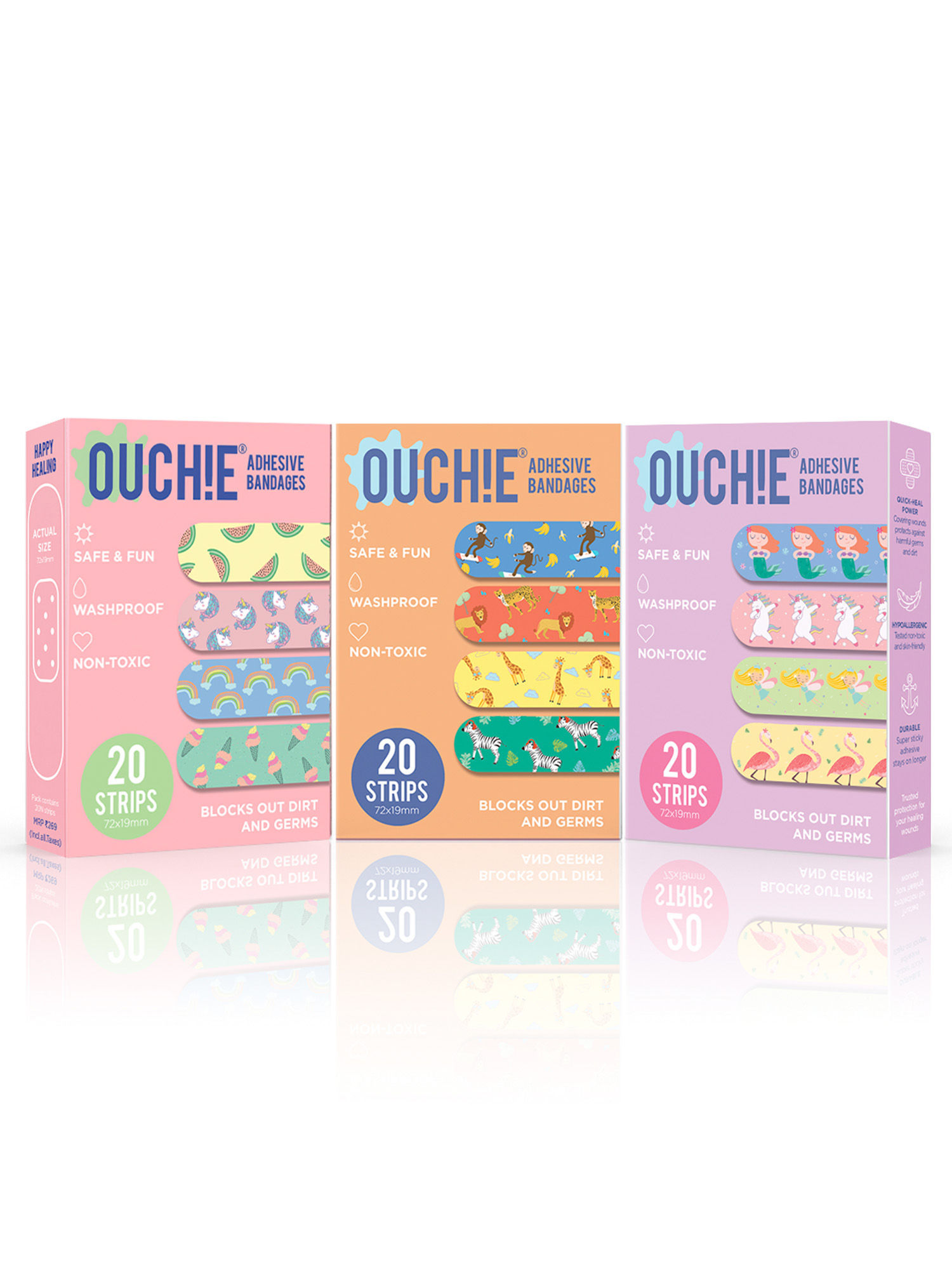 OUCHIE Non-toxic Printed Bandages Triple Combo (pack Of 60) - Orange