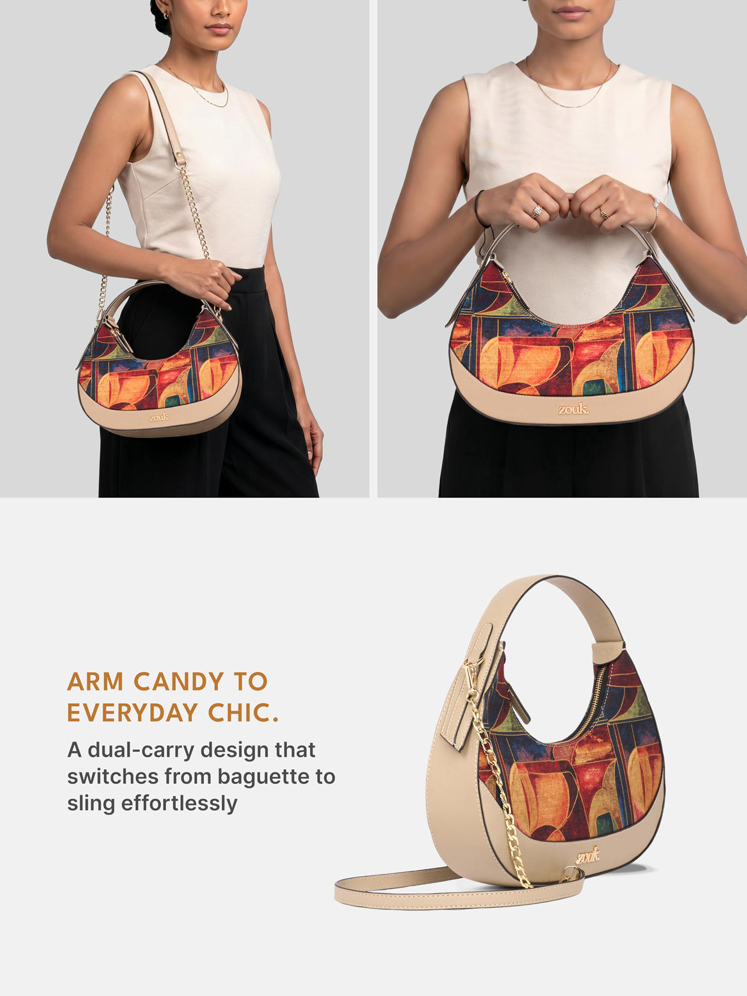 Buy Zouk Beige Vanya Crossbody Shoulder Bag In Sapphire Print Online