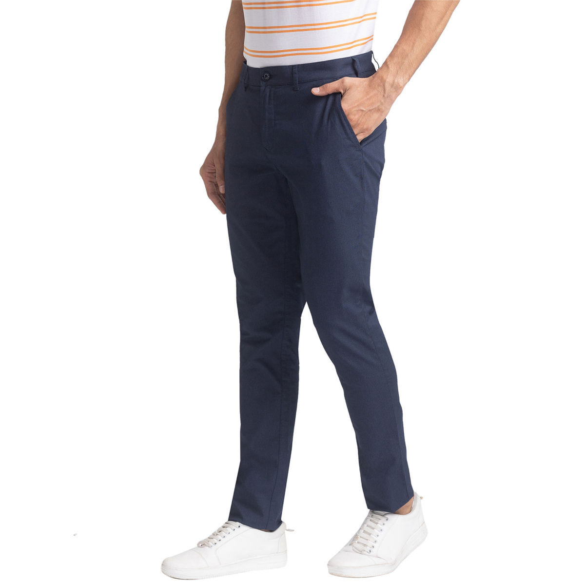 Buy COLOR PLUS Solid Cotton Blend Slim Fit Mens Trousers | Shoppers Stop