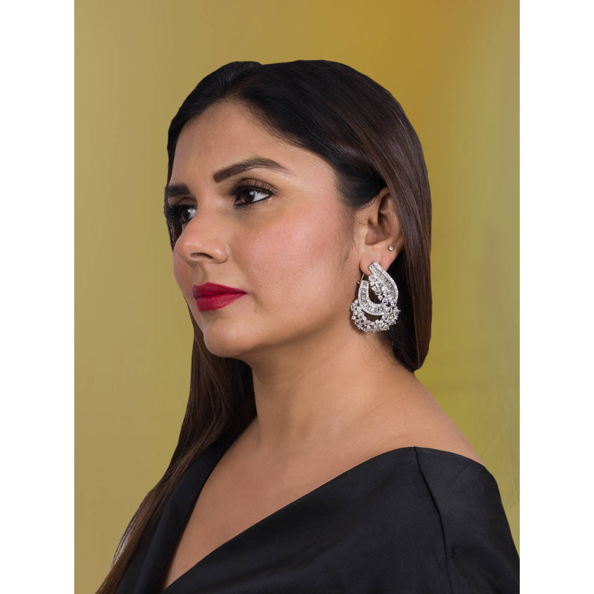 Shhimmerz Jewellery Baguette Curved Studs Earrings