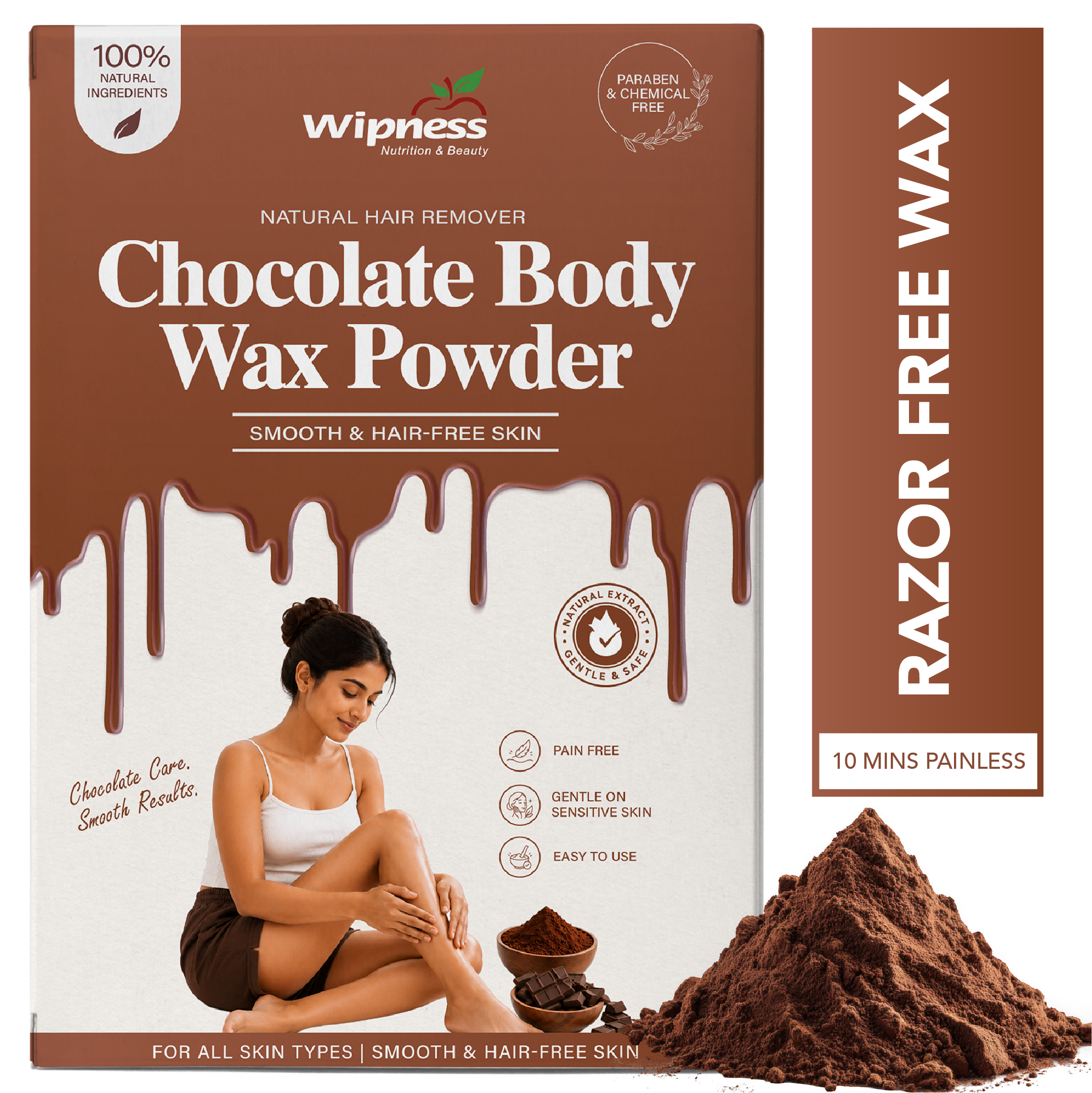 Wipness Natural Chocolate Facial Hair Removal Powder