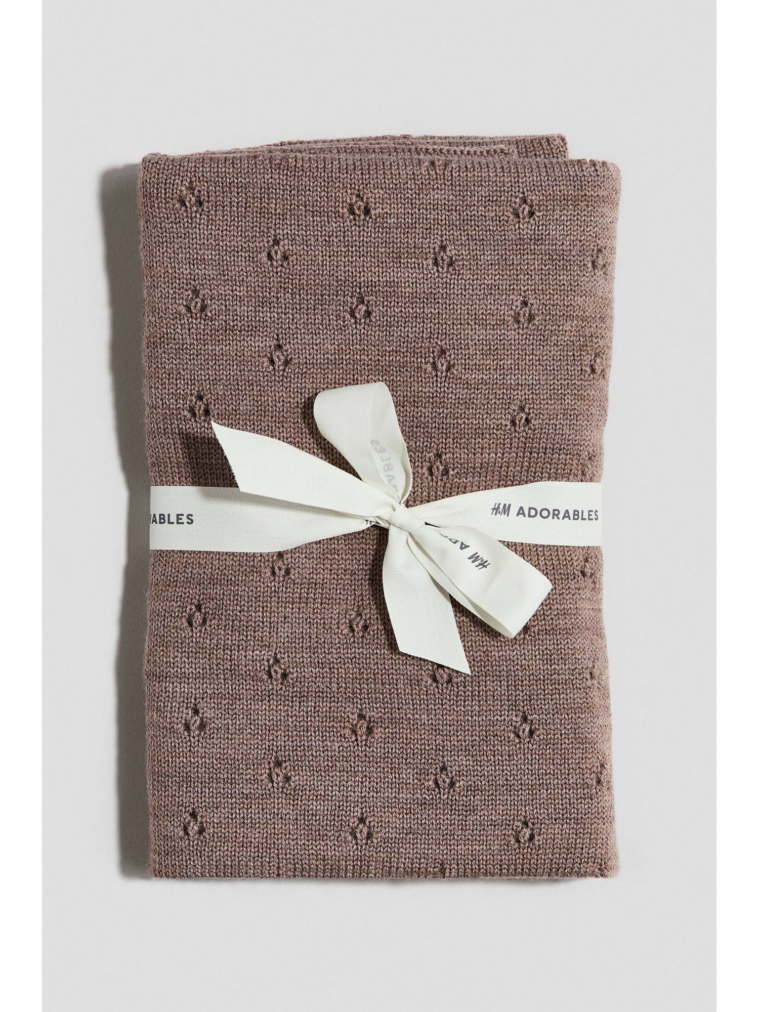 H&M Unisex Beige Pointelle-Knit Wool Blanket