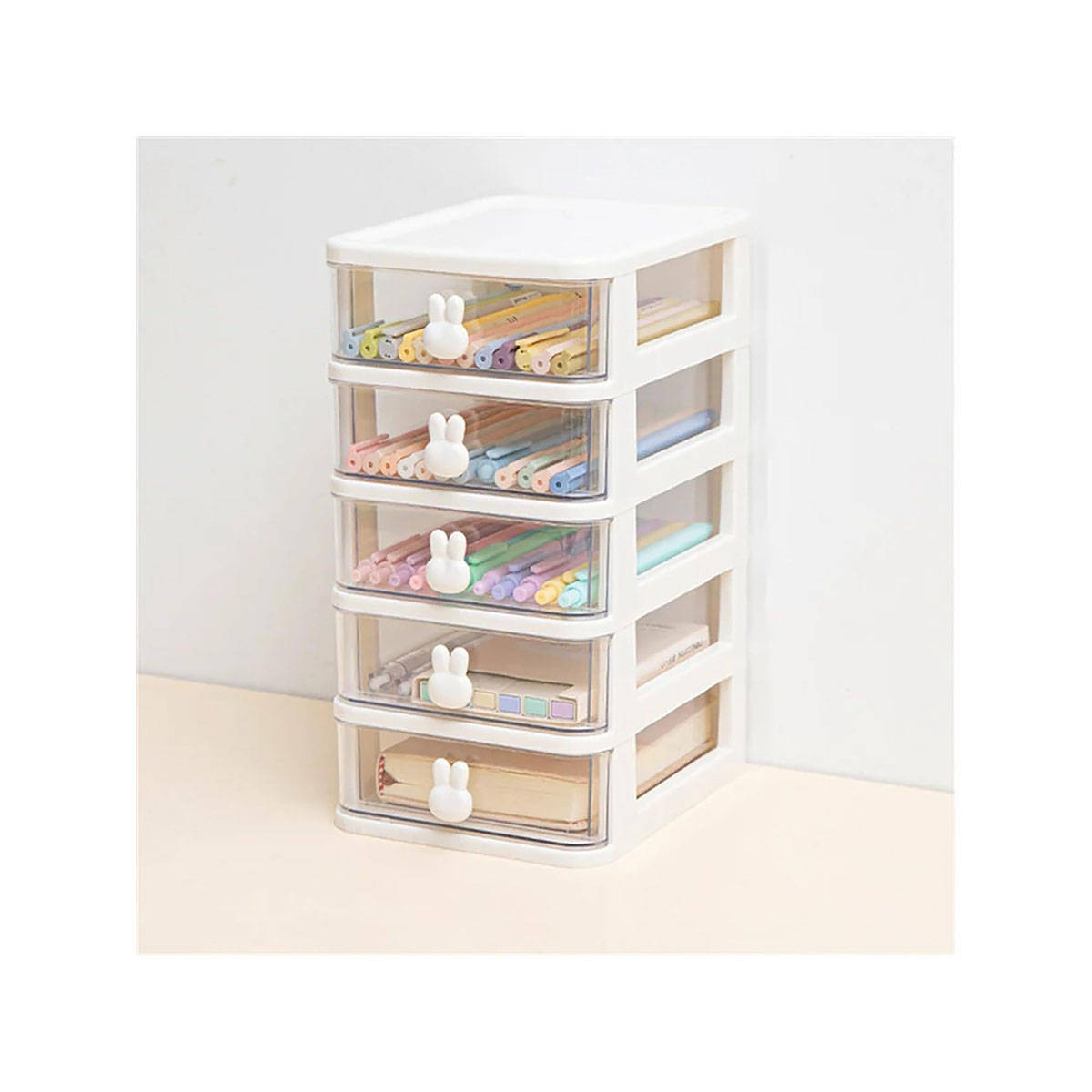 House of Quirk White 5 Tier Transparent Office Desktop Drawer Organizer