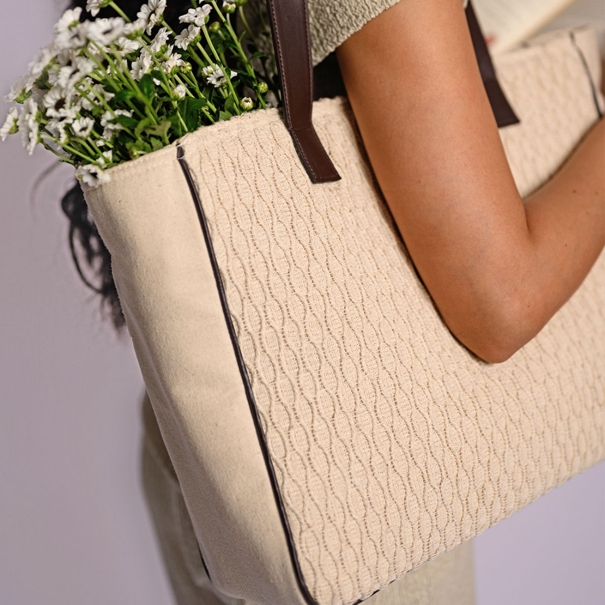 Buy Earth Bags Sierra Textured Tote Bag Natural Beige Online