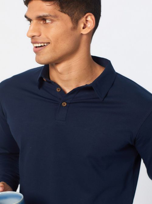 Creatures of Habit Pima Polo Long Sleeve Deep Sea Blue T-Shirt