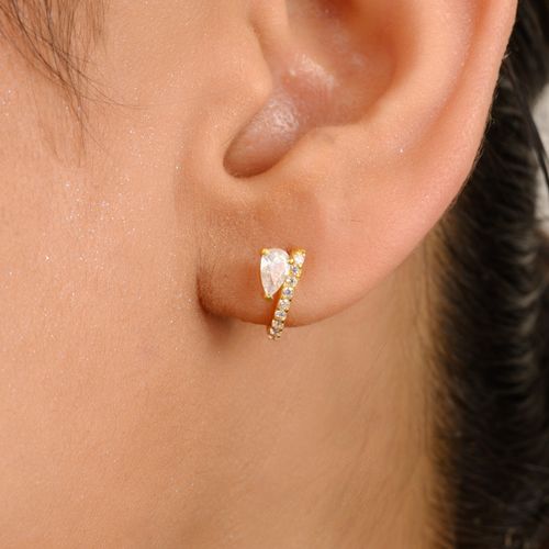 METALM Pear Cut Diamond Stud Hoop Earrings