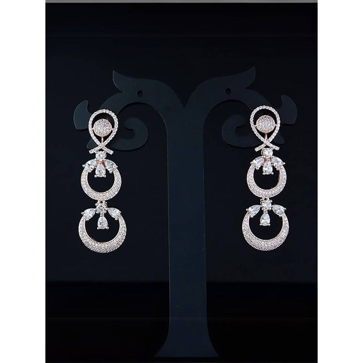 I Jewels White Rose Gold Plated Stones Earrings (Set of 2)