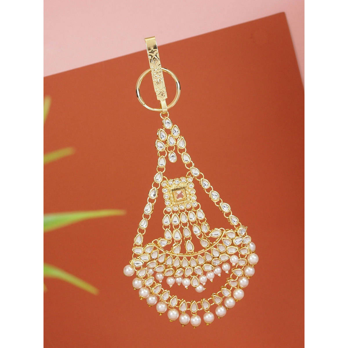 I Jewels White Gold Plated Kundan Challa Body Chain