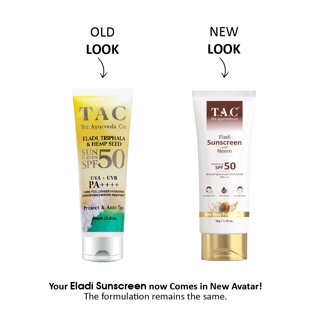 TAC The Ayurveda Co. Eladi Sunscreen With SPF 50 Matifying Sun Protection, No White Cast UVA