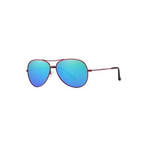 PARIM Polarized Unisex Aviator Sunglasses Red Frame Blue Lenses