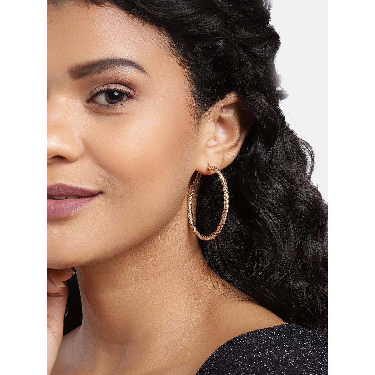 Carlton London Gold Plated Bold Fancy Hoop Earrings