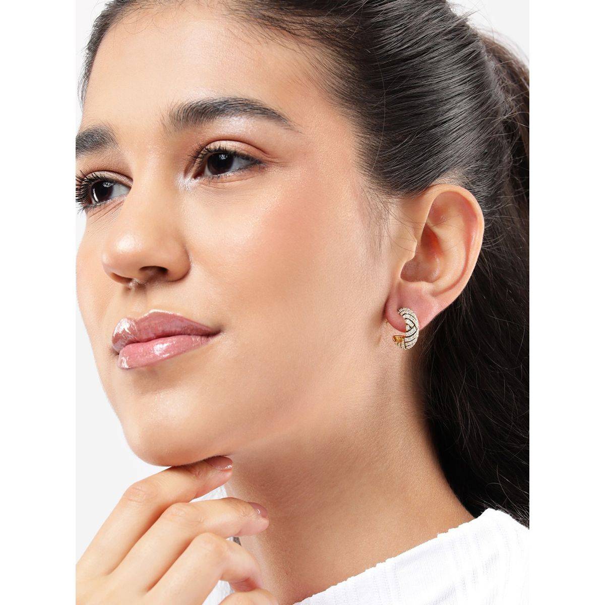 Carlton London Gold Plated Cz Crescent Half Hoop Earrings