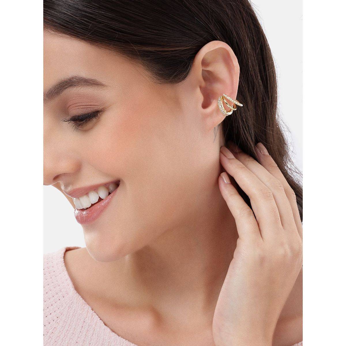 Carlton London Gold Plated Pearl and Cz Fancy Ear Cuff