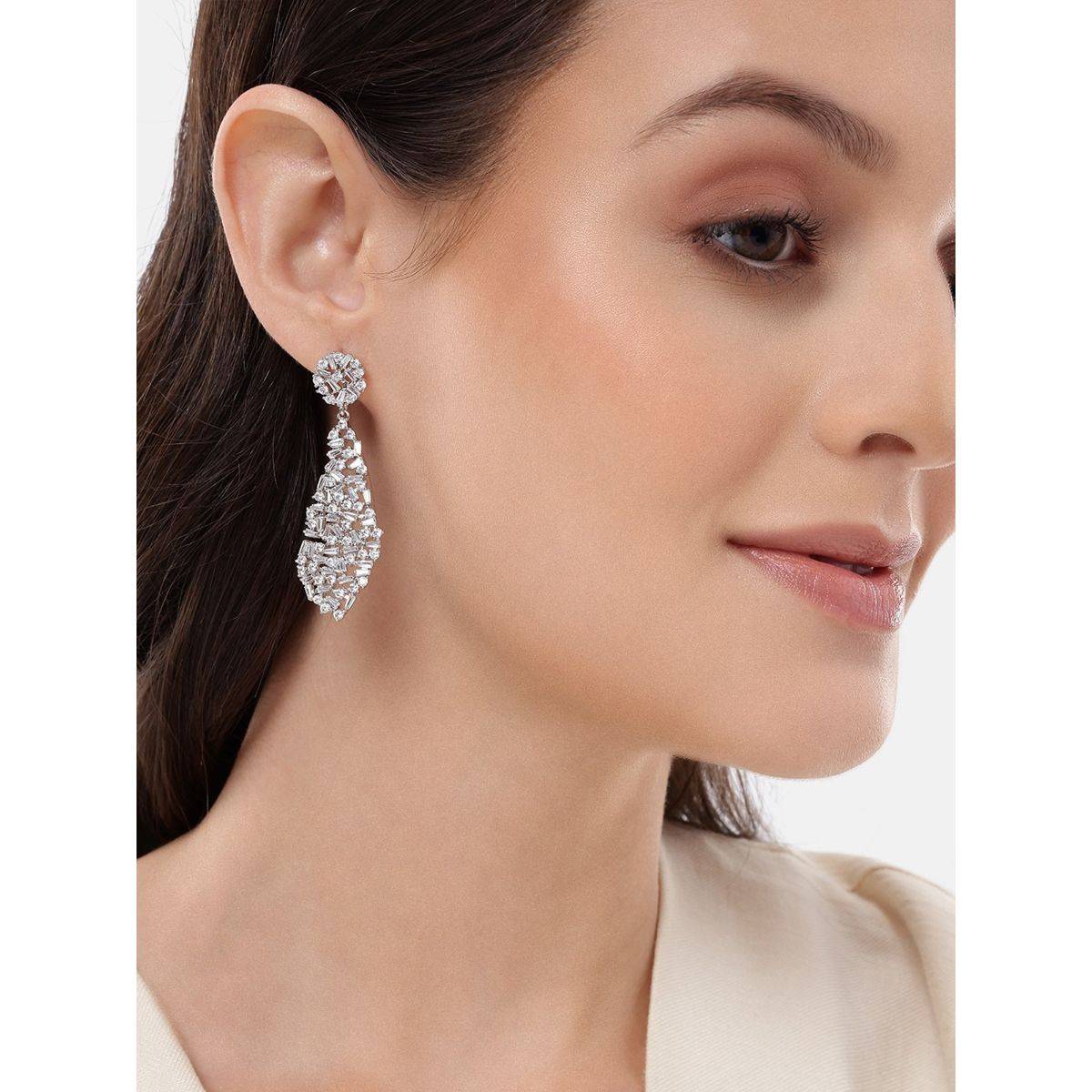 Carlton London Premium Silver Plated Cz Bridal Drop Earrings
