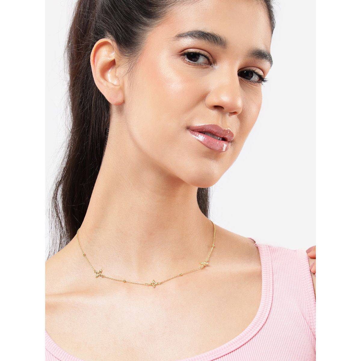 Carlton London 18Kt Gold Plated Lucky Clover Charm Fancy Necklace