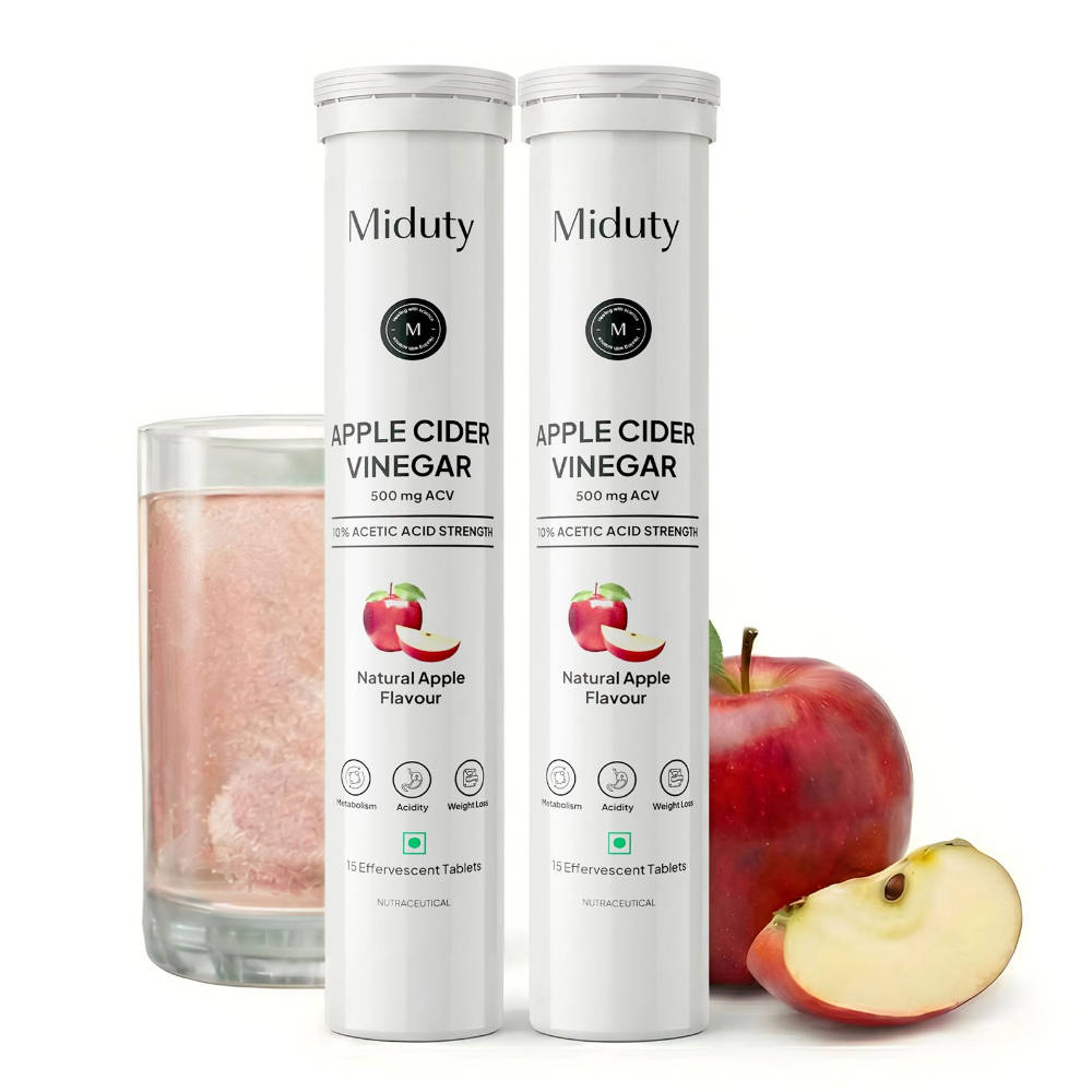 Miduty Apple Cider Vinegar Effervescent Tablets 500 MG, 10% Acetic Acid - Pack Of 2