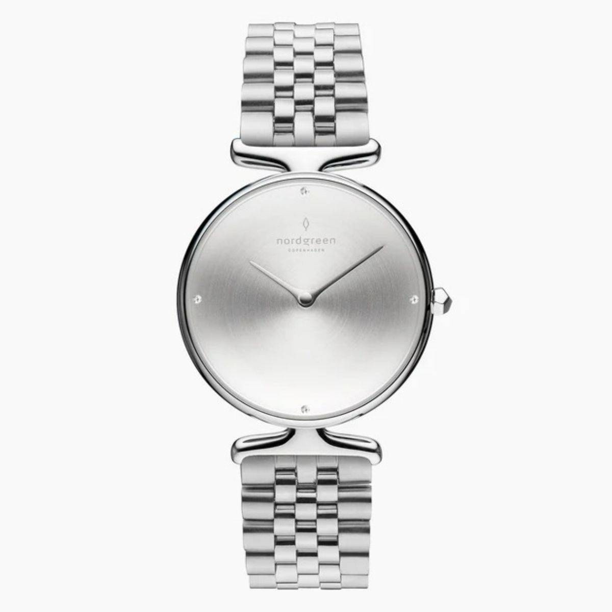 Nordgreen Unika 28mm Silver Brushed Crystal Dial with 5 Link Silver Strap