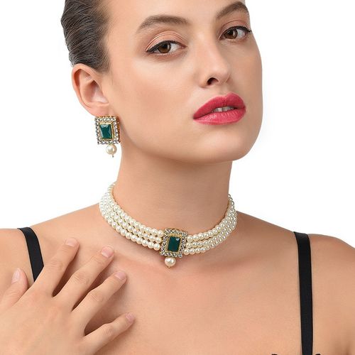 Buy Zaveri Pearls Green Stones Multistrand Pearls Ethnic Choker