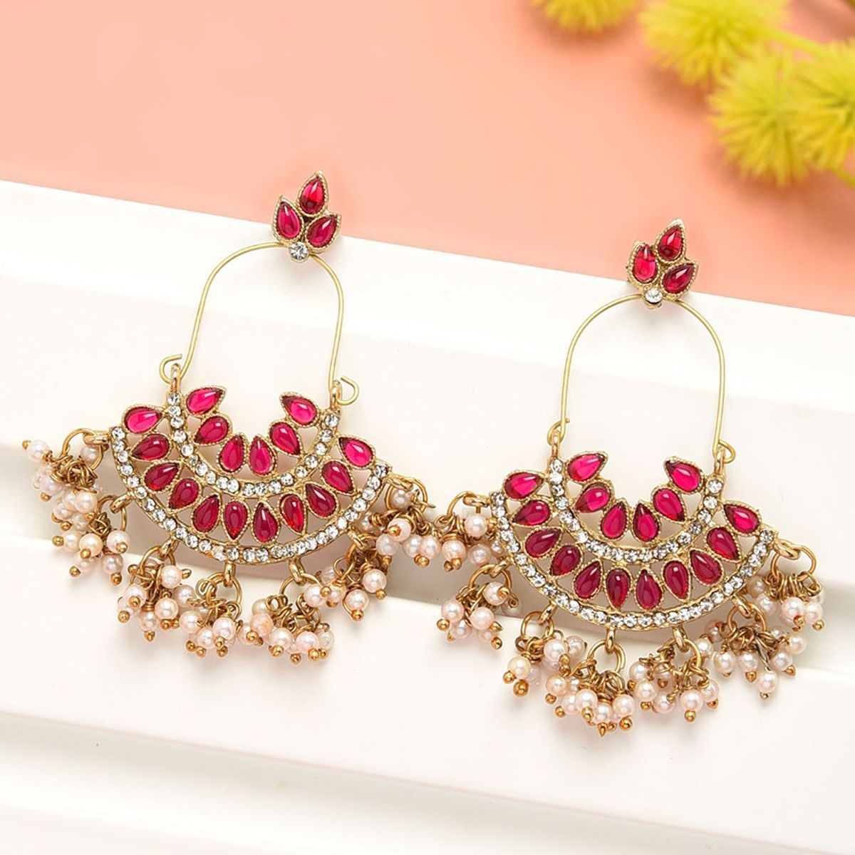 Pink stone cz drop earrings 