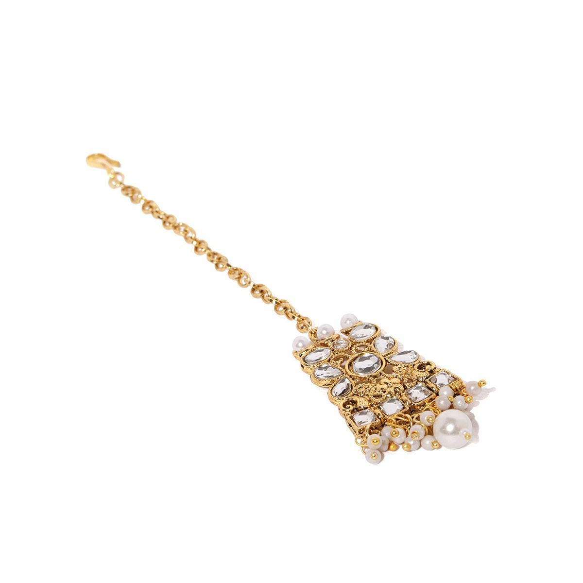 Zaveri Pearls Gold Tone Kundan & Pearls Bridal Choker Necklace, Earring &  Maangtikka Set - ZPFK8454