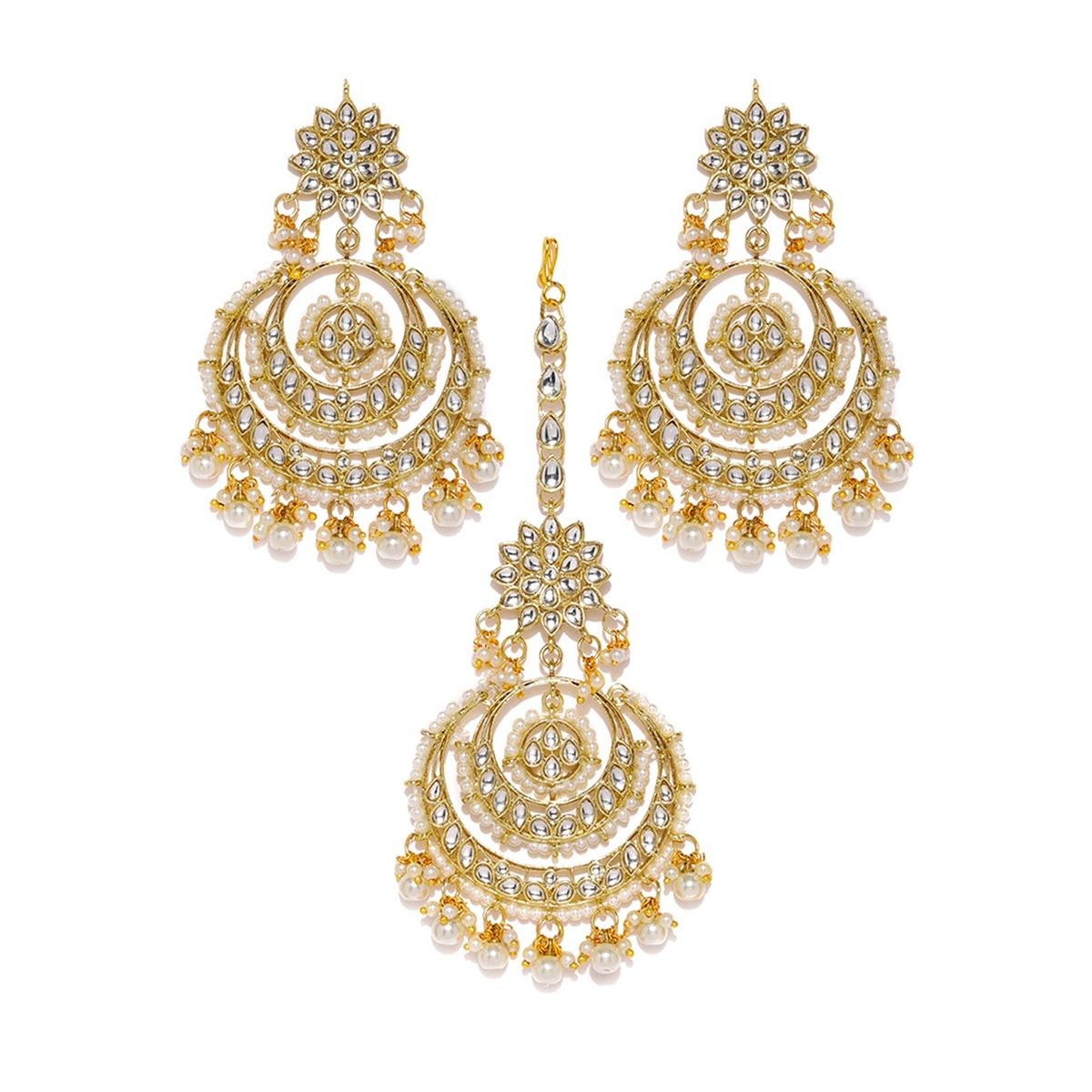 Buy Zaveri Pearls Gold Tone Kundan & Pearls Chandbali Earring ...