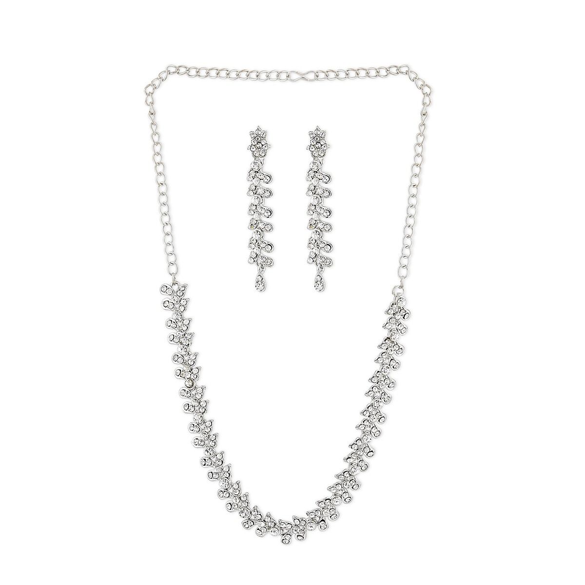 Zaveri Pearls Silver Tone Austrian Diamonds Contemporary Necklace