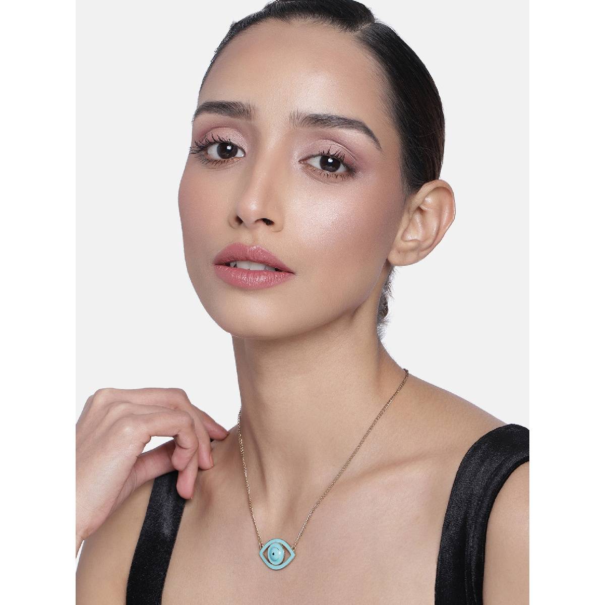 Estele Gold Plated Evil Eye Enamelled Charm Pendant for Women.