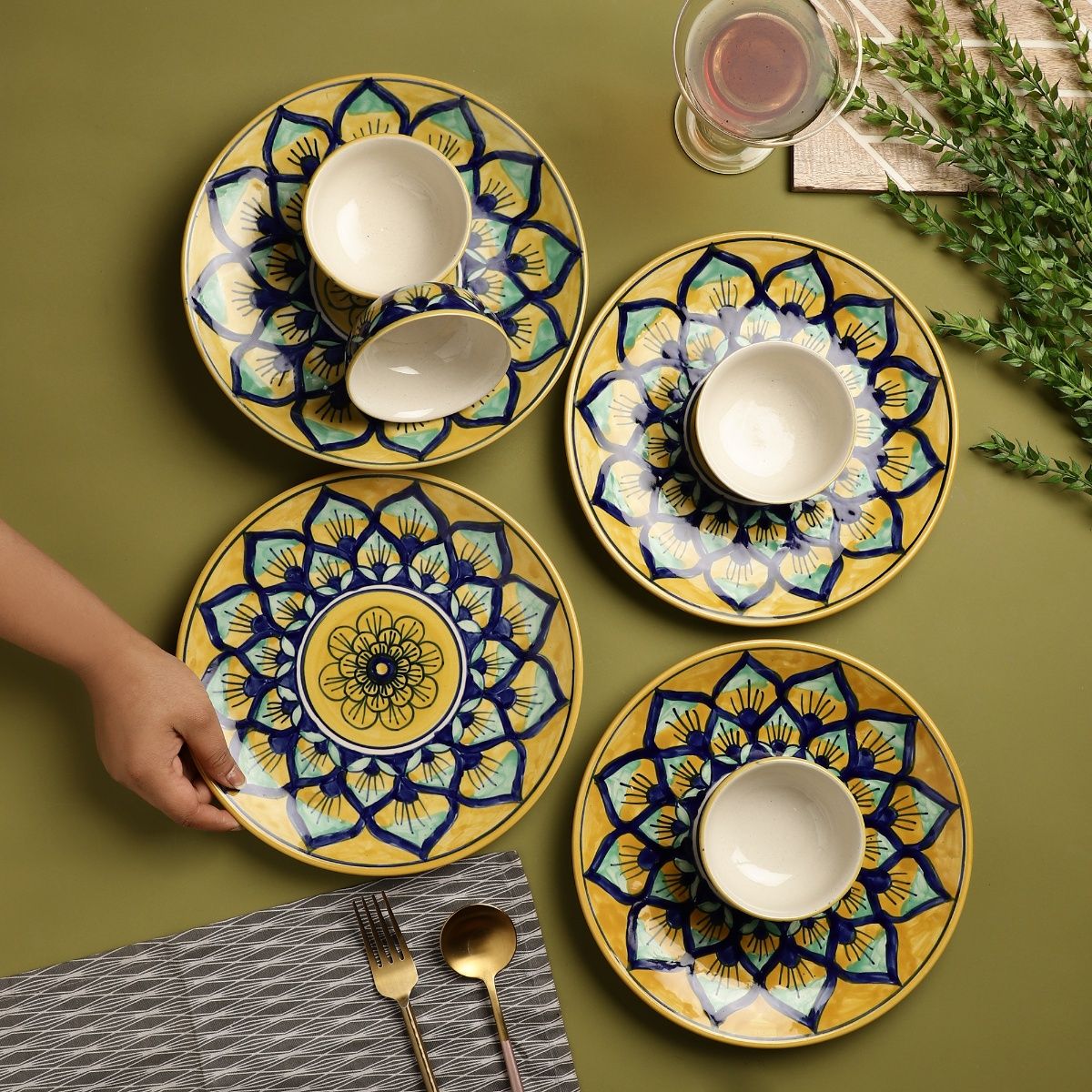 Buy The Decor Mart Mandala Print Dinner Plate and A Bowls Set of 4 Online