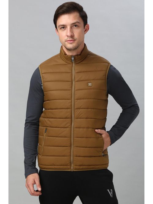 Van Heusen Men Khaki Stripes Casual Jacket