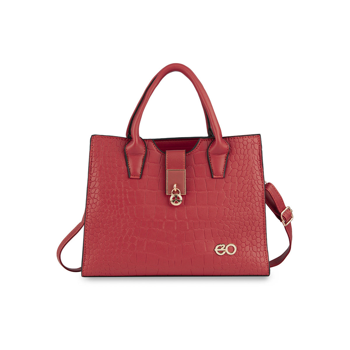 Buy E2O Solid Pattern Structured Red Satchel Handbag for Women online