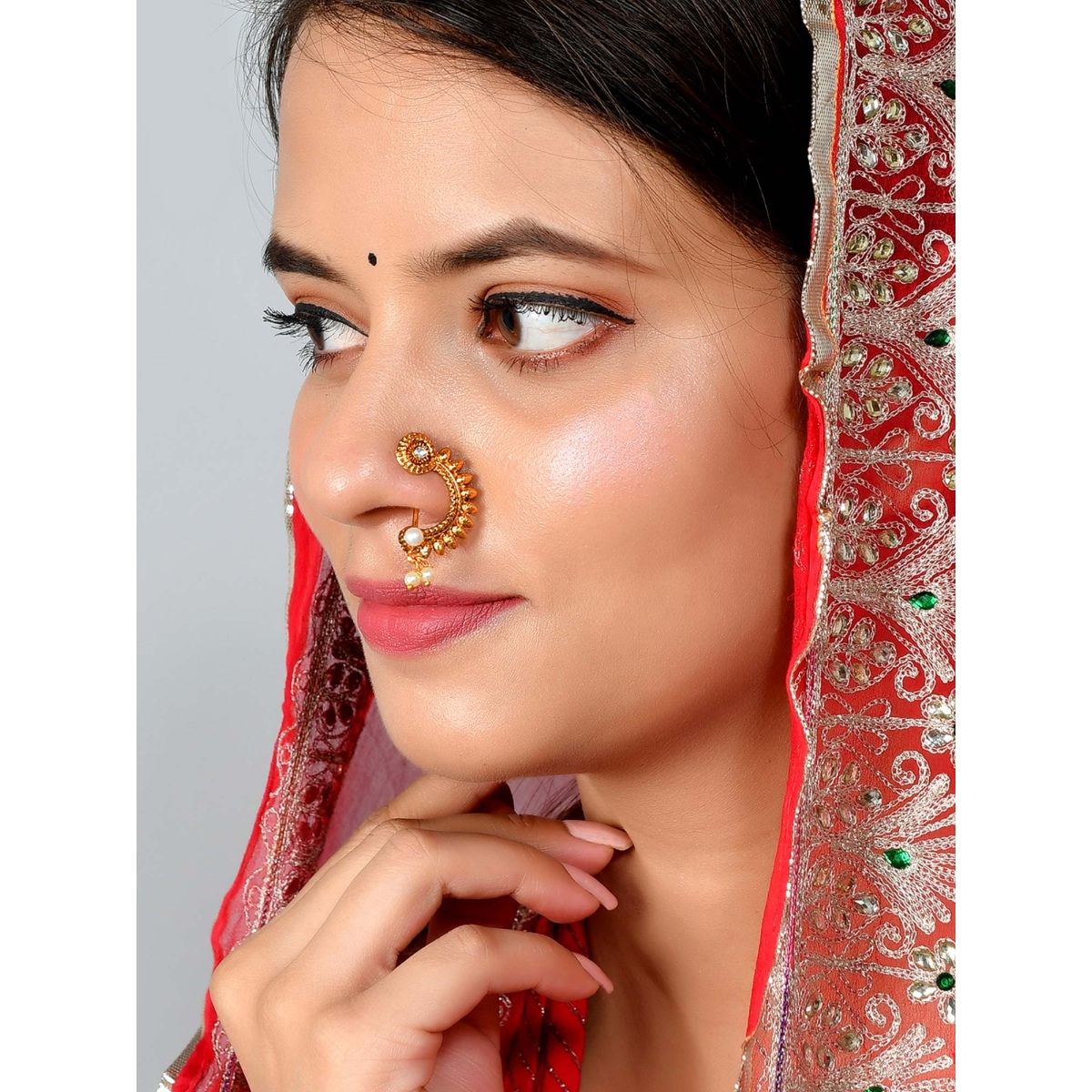 Buy Silvermerc Designs Gold Plated Marathi Nose Ring Online