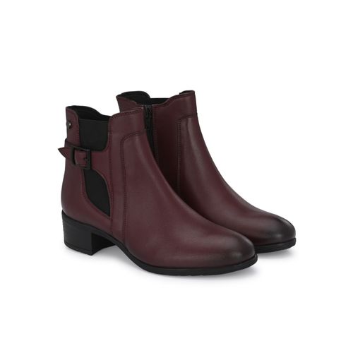 Buy Delize Women Cherry Burgundy Solid Low Heel Chelsea Boots Online