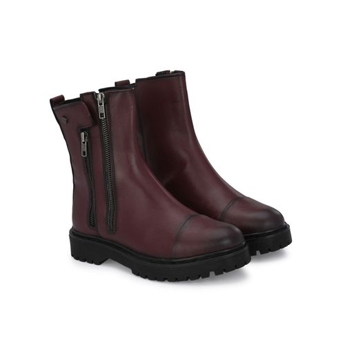 Delize Women Cherry Burgundy Solid Ankle Length Chelsea Boots (UK 3)