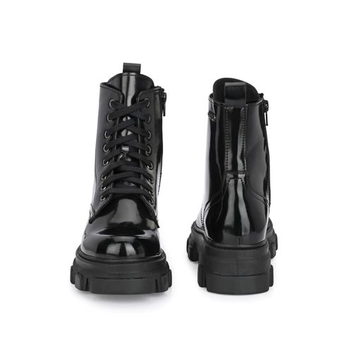 Buy Delize Women Black Solid Patent Derby Boots Online
