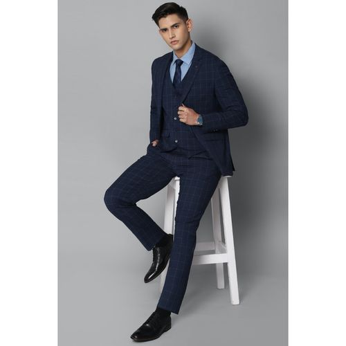 Buy Louis Philippe Men Navy Slim Fit Check Formal Three Piece Suit