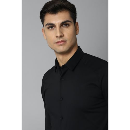 Men Black Super Slim Fit Solid Full Sleeves Casual Shirt