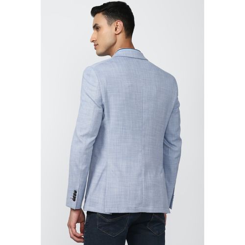 Buy Van Heusen Men Blue Textured Slim Fit Formal Blazer online