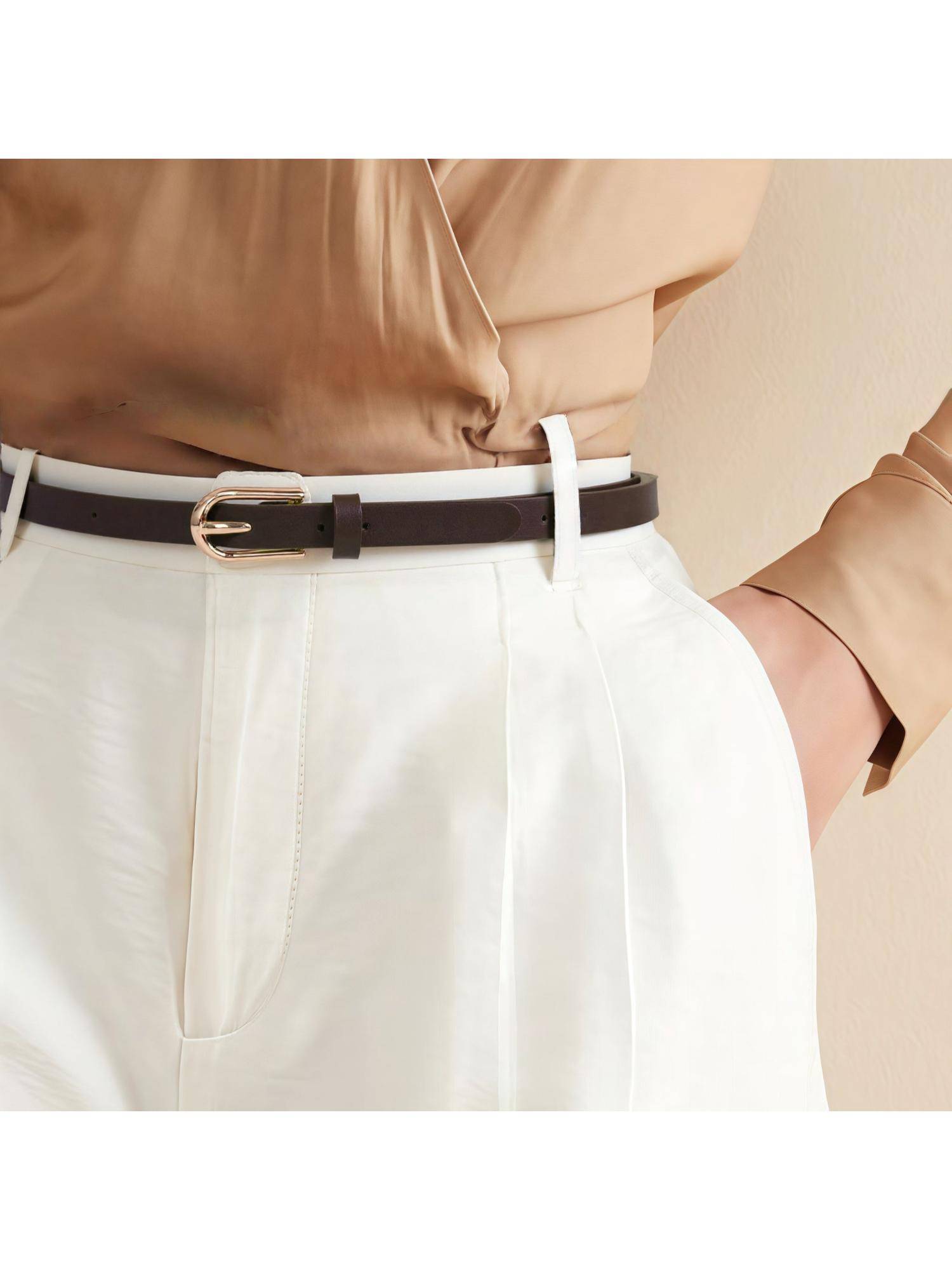 Salty Womens Hazelnut Slim Gold Buckle Belt