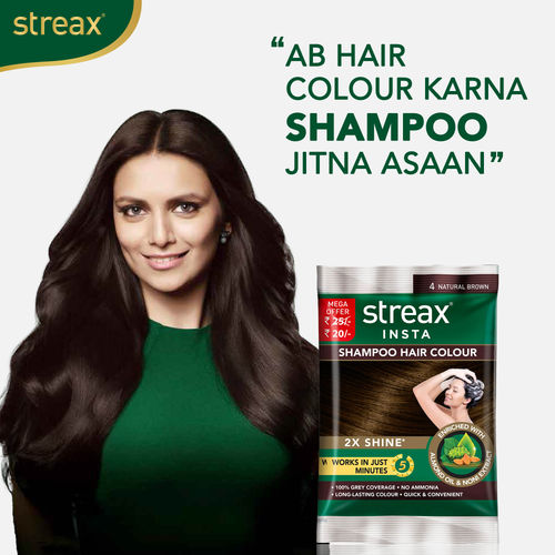 Streax Insta Shampoo Hair Colour Natural Brown