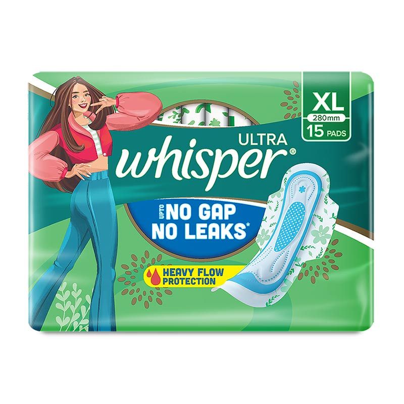 Whisper Ultra Clean Thin Sanitary Pads-Hygiene & Comfort, Soft Wings & Dry Top Sheet - XL 15 Pads