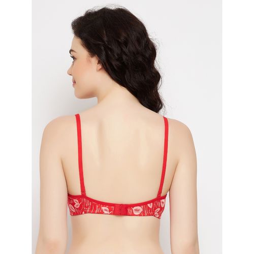 Buy Clovia Polyamide Printed Padded Full Cup Wire Free T-shirt Bra - Light  Red Online