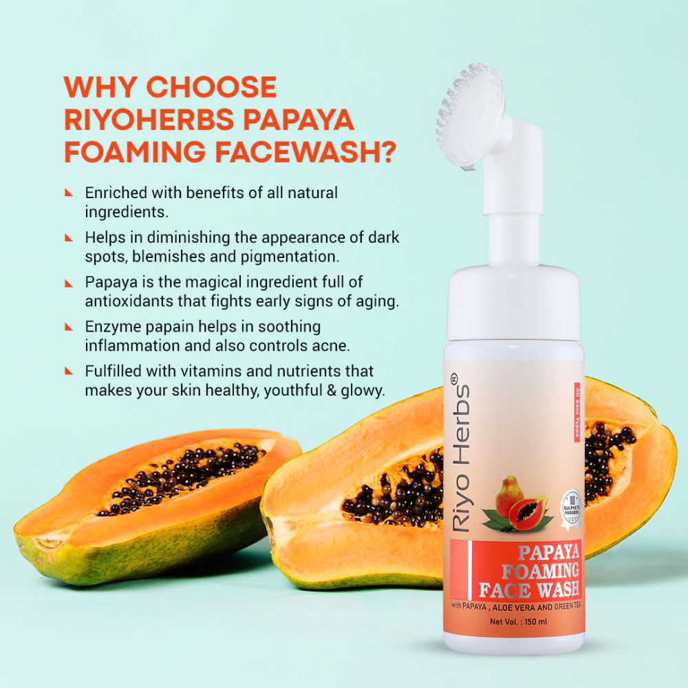 Riyo Herbs Papaya Foaming Face Wash with Attached Silicone Cleanser