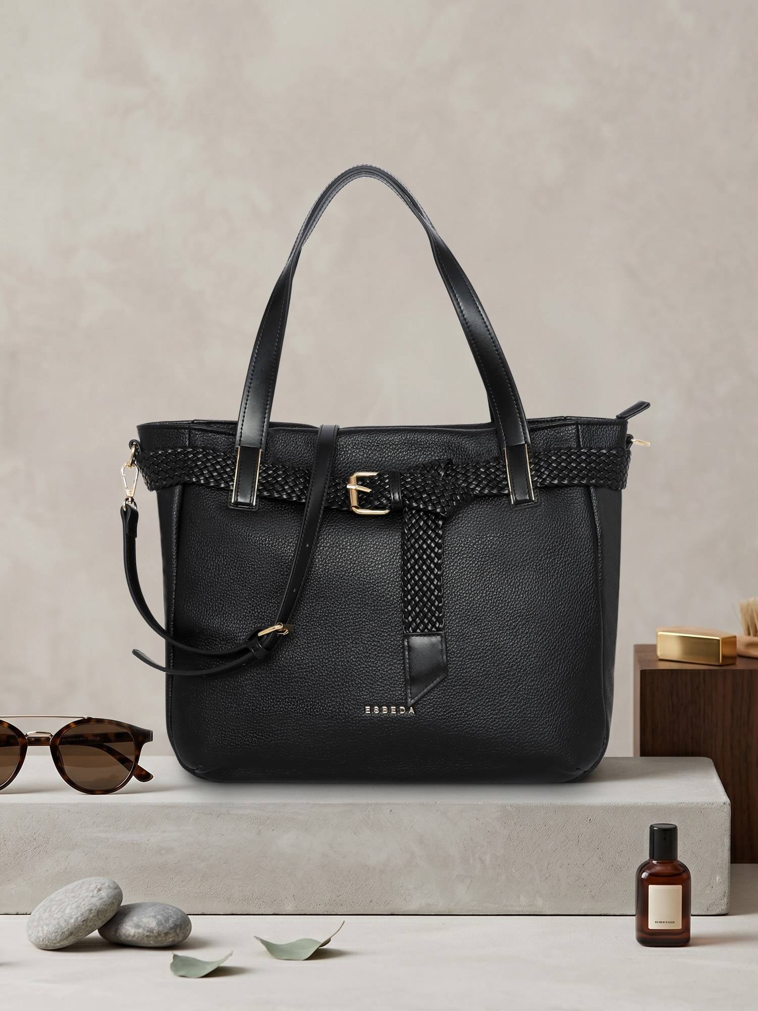 ESBEDA Black Braida Luxe Carryall Tote Bag for Womens (L)