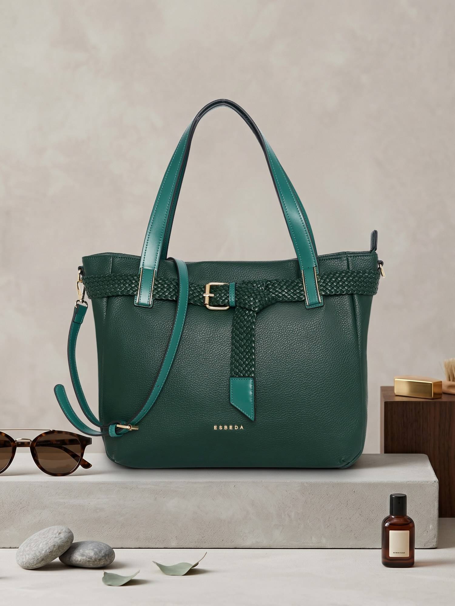 ESBEDA Green Braida Luxe Carryall Tote Bag for Womens (L)