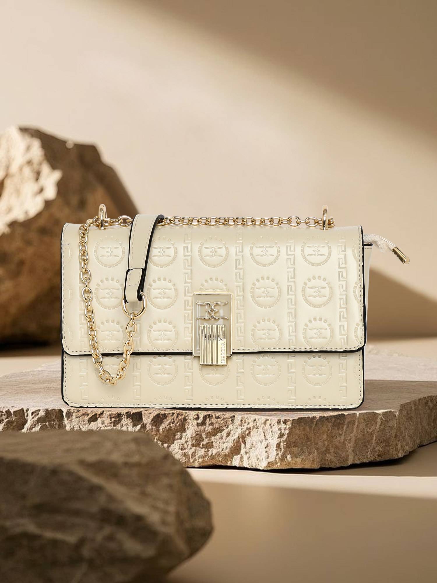 ESBEDA Cream Signature Monogram Lock Sling Bag (M)