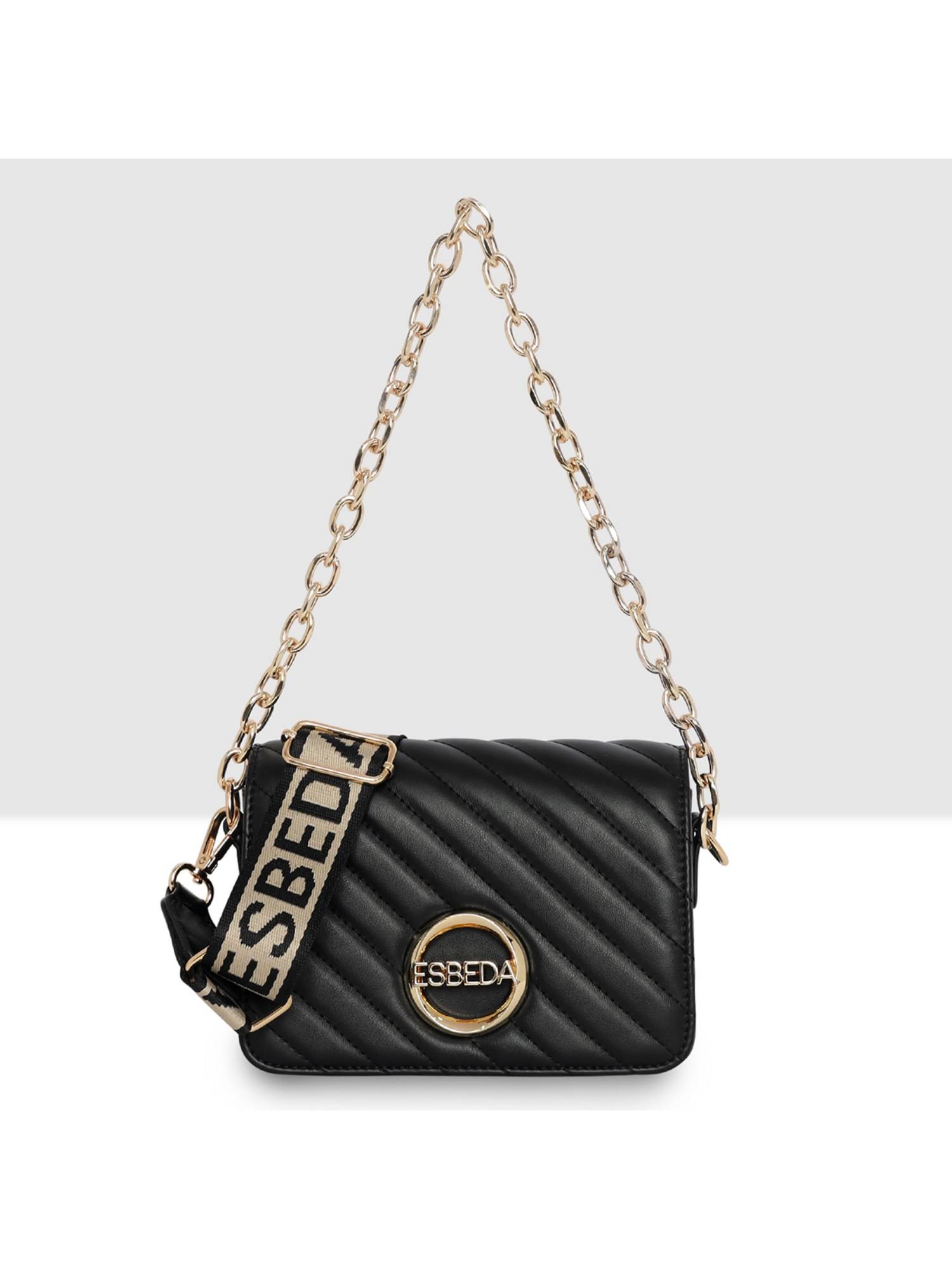 ESBEDA Black Chevron Quilted Mini Sling Bag for Womens (S)