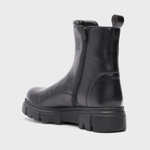 MIXT by Nykaa Fashion Black Solid Classic Chunky High Ankle Combat Boots  (EURO 36)
