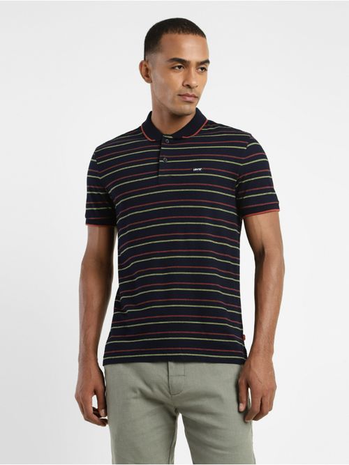 Levi's Mens Navy Blue Striped Polo Collar T-shirt