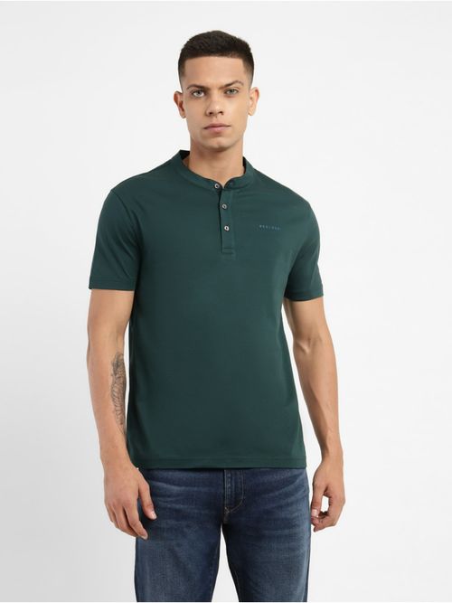Levi's Mens Dark Green Red Loop Henley Neck T-shirt